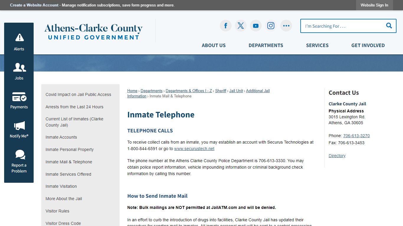 Inmate Telephone | Athens-Clarke County, GA - Official Website - ACCGov